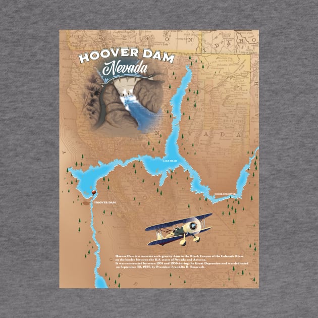 Hoover Dam Nevada Arizona retro map. by nickemporium1